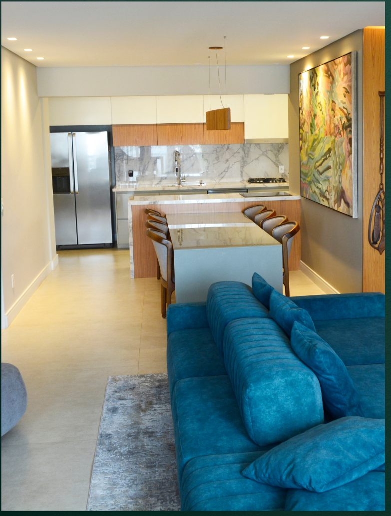 Projeto residencial: cozinha integrada com living